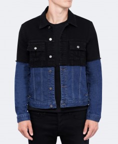 Veste en denim bi-matiere