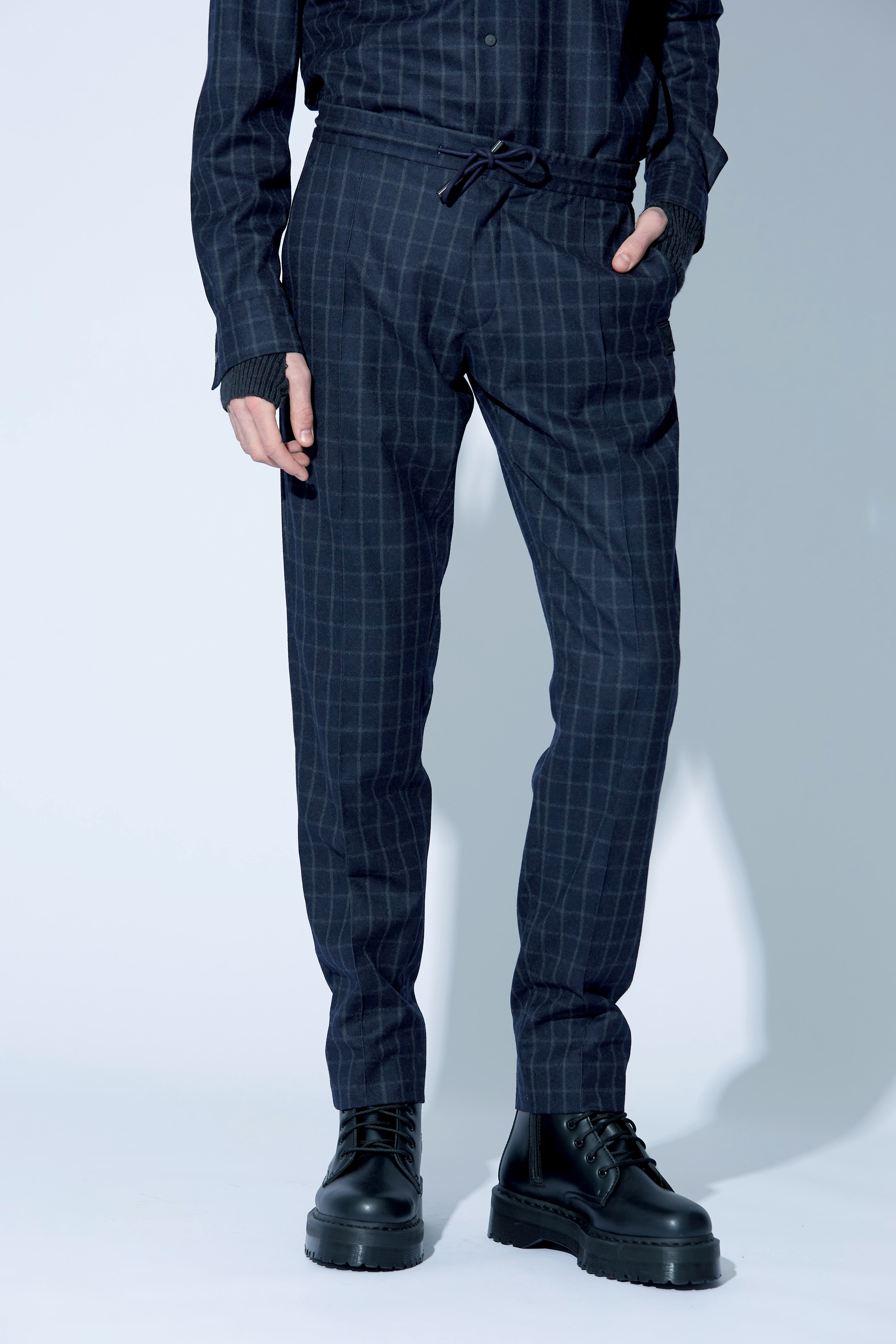Pantalon casual en flanelle à carreaux avec ceinture elastique