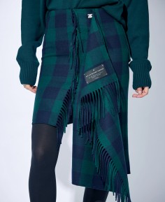 Jupe en laine à carreaux bicolore avec franges