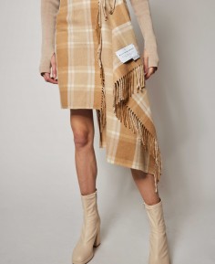 FRINGED CHECKED WOOL SKIRT